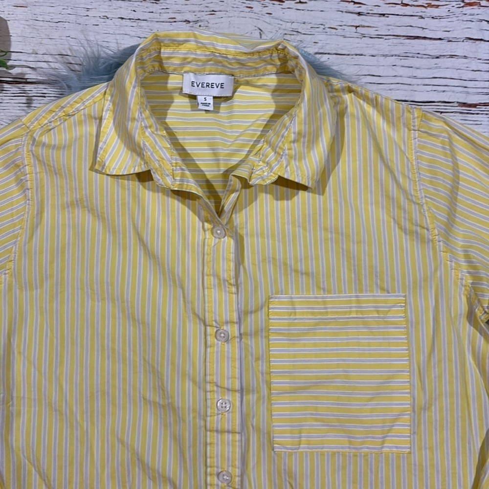 Evereve Yellow White Striped Button Down Top - Picture 7 of 8